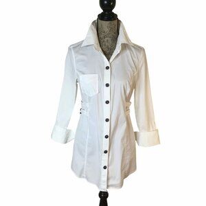 MARC CAIN Women White Sculptural Tunic Shirt Dress Jacket Tailored Minimalist M